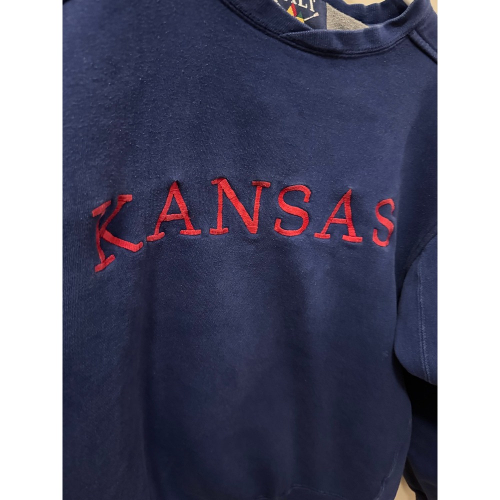Vintage Galt Crew Kansas Sweatshirt Blue Embroidered Pullover Small Collegiate - Picture 3 of 5